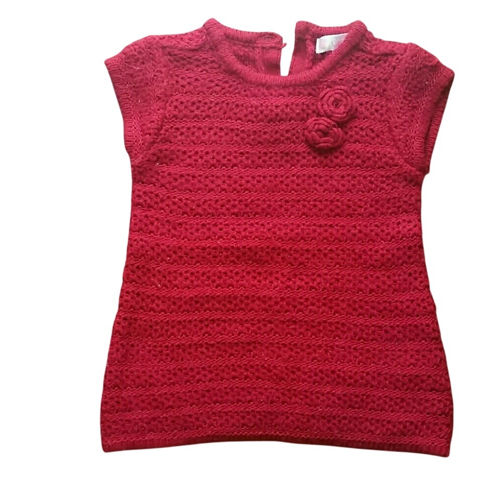 Cherokee Girls Red Knit Rose Sweater‎ Dress Size 6M